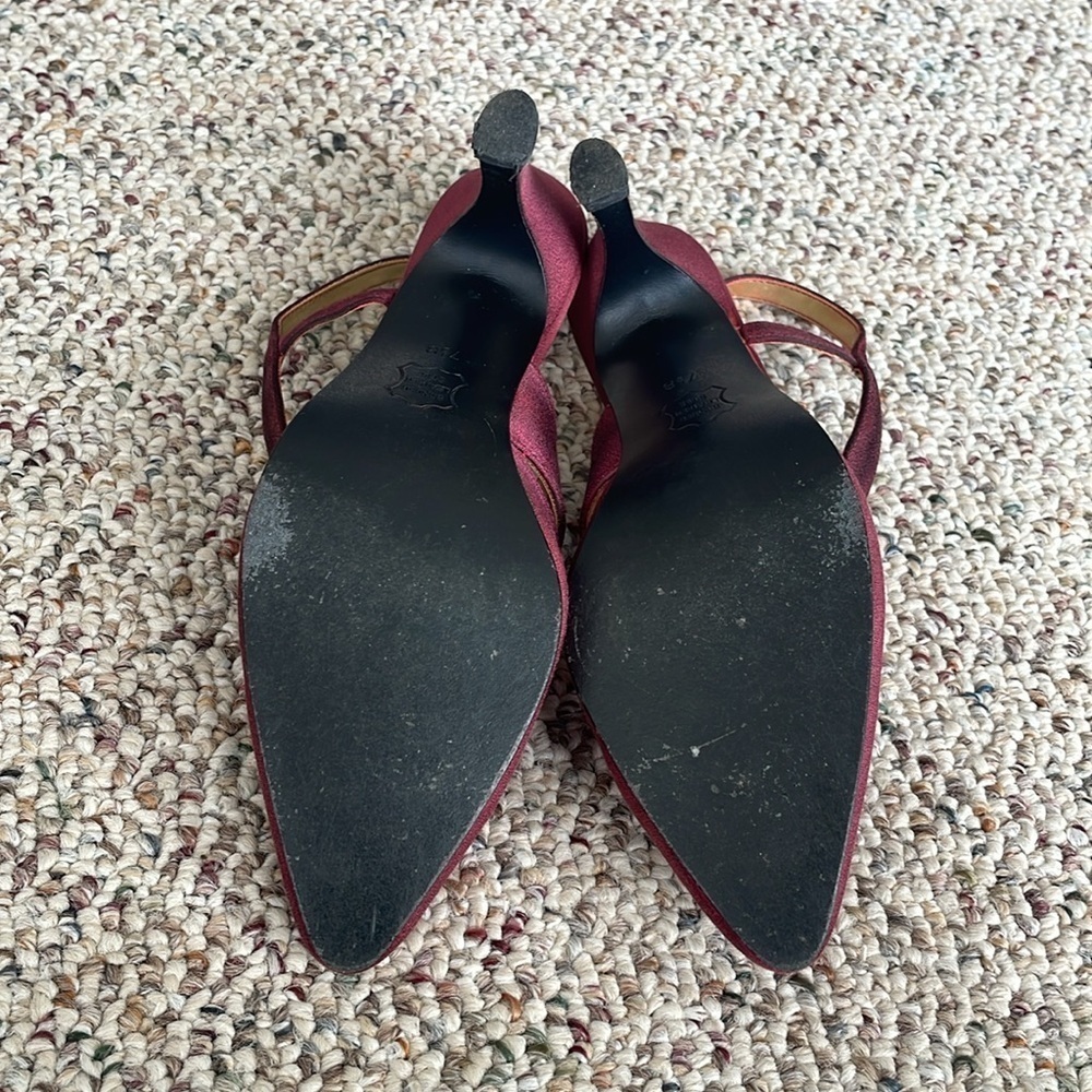 Silver Slipper Burgundy Satin Like Dressy Heels - Picture 6 of 7